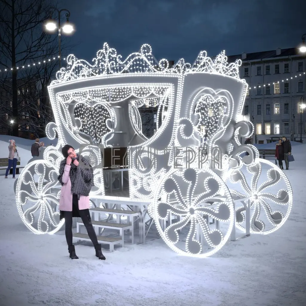 Карета Золотая световая новогодняя фигура